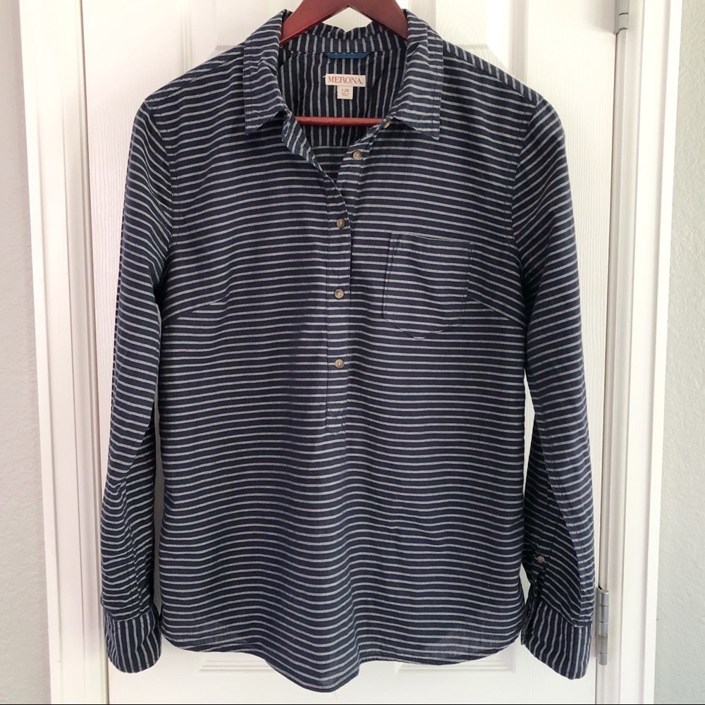 Merona Blue Striped Cotton Popover